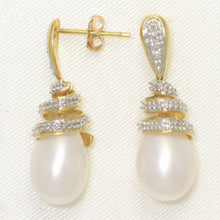 Load image into Gallery viewer, 14k Yellow Gold Diamond &amp; White Pearl Dangle Stud Earrings