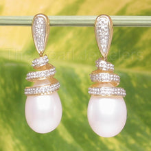 Load image into Gallery viewer, 14k Yellow Gold Diamond &amp; White Pearl Dangle Stud Earrings