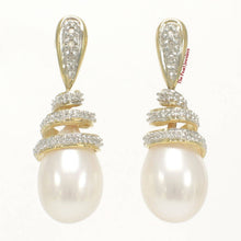 Load image into Gallery viewer, 14k Yellow Gold Diamond &amp; White Pearl Dangle Stud Earrings