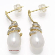 Load image into Gallery viewer, 14k Yellow Gold Diamond &amp; White Pearl Dangle Stud Earrings