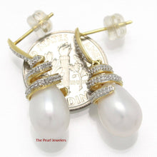 Load image into Gallery viewer, 14k Yellow Gold Diamond &amp; White Pearl Dangle Stud Earrings
