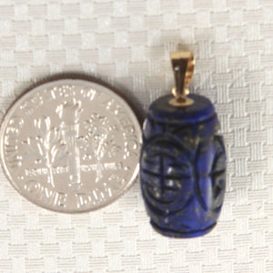 14K Yellow Gold Dome Carved Lapis Lazuli Pendant