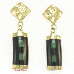 14K Yellow Gox Dragon Cabochon Dangle Earrings