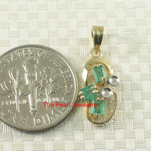 14K Yellow Gold Emerald & Diamond Pendant