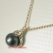 Load image into Gallery viewer, 14k Yellow Gold Feather Black Tahitian Pearl Pendant