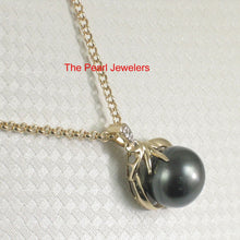 Load image into Gallery viewer, 14k Yellow Gold Feather Black Tahitian Pearl Pendant