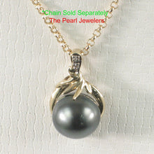 Load image into Gallery viewer, 14k Yellow Gold Feather Black Tahitian Pearl Pendant