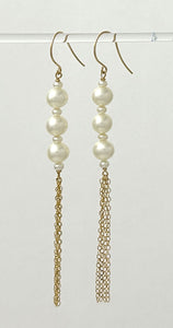14k Gold Filled Hook Earrings – White Pearl Waterfall Drop