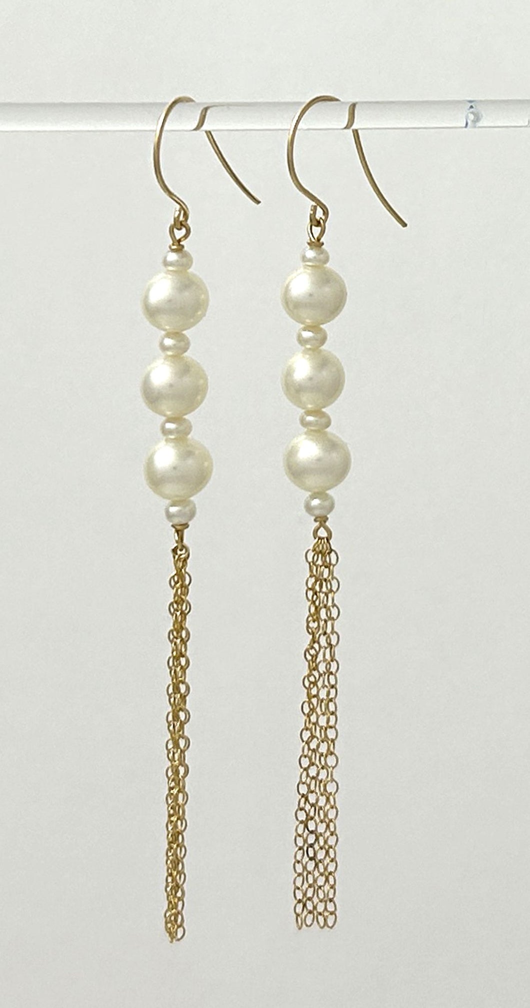 14k Gold Filled Hook Earrings – White Pearl Waterfall Drop