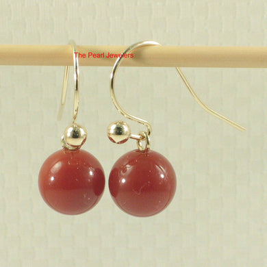 14kt Yellow Solid Gold Fish Hook Gold Ball Dangle Red Carnelian Earrings