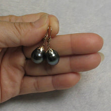 Load image into Gallery viewer, 14k Yellow Gold Flower Cap Leverback Black Tahitian Pearl Earrings