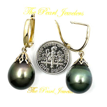 Load image into Gallery viewer, 14k Yellow Gold Flower Petal Black Tahitian Pearl Dangle Earrings