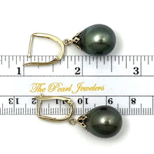 Load image into Gallery viewer, 14k Yellow Gold Flower Petal Black Tahitian Pearl Dangle Earrings