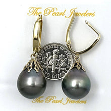 Load image into Gallery viewer, 14k Yellow Gold Flower Petal Tahitian Pearl Dangle Earrings
