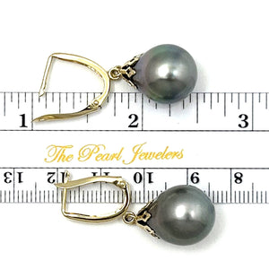 14k Yellow Gold Flower Petal Tahitian Pearl Dangle Earrings