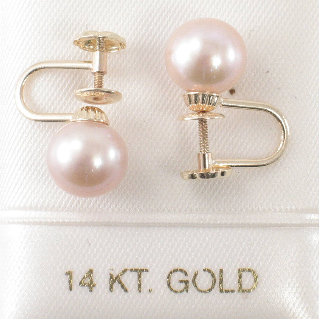 14k Yellow Gold French Screw-Back Lavender Pearl Earrings