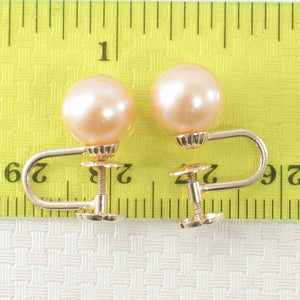 14k Yellow Gold French Screw-Back Pink Cultured Pearl Earrings