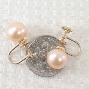 14k Yellow Gold French Screw-Back Pink Cultured Pearl Earrings