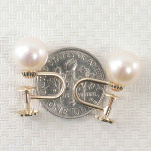 14k Yellow Gold French Screw-Back White Cultured Pearl Earrings