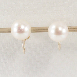 14k Yellow Gold French Screw-Back White Cultured Pearl Earrings