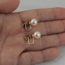 Load image into Gallery viewer, 14k Yellow Gold French Screw-Back White Cultured Pearl Earrings