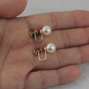 14k Yellow Gold French Screw-Back White Cultured Pearl Earrings