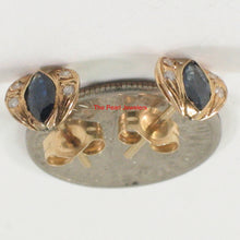 Load image into Gallery viewer, 14k Yellow Gold Genuine Marquise Shape Blue Sapphire &amp; Diamond Stud Earrings