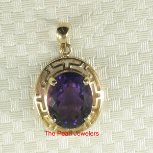 14K Yellow Gold Greek Key Amethyst Pendant (8x10mm)