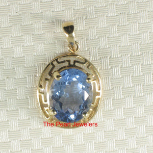 14K Yellow Gold Greek Key Blue Topaz Pendant (8x10mm)