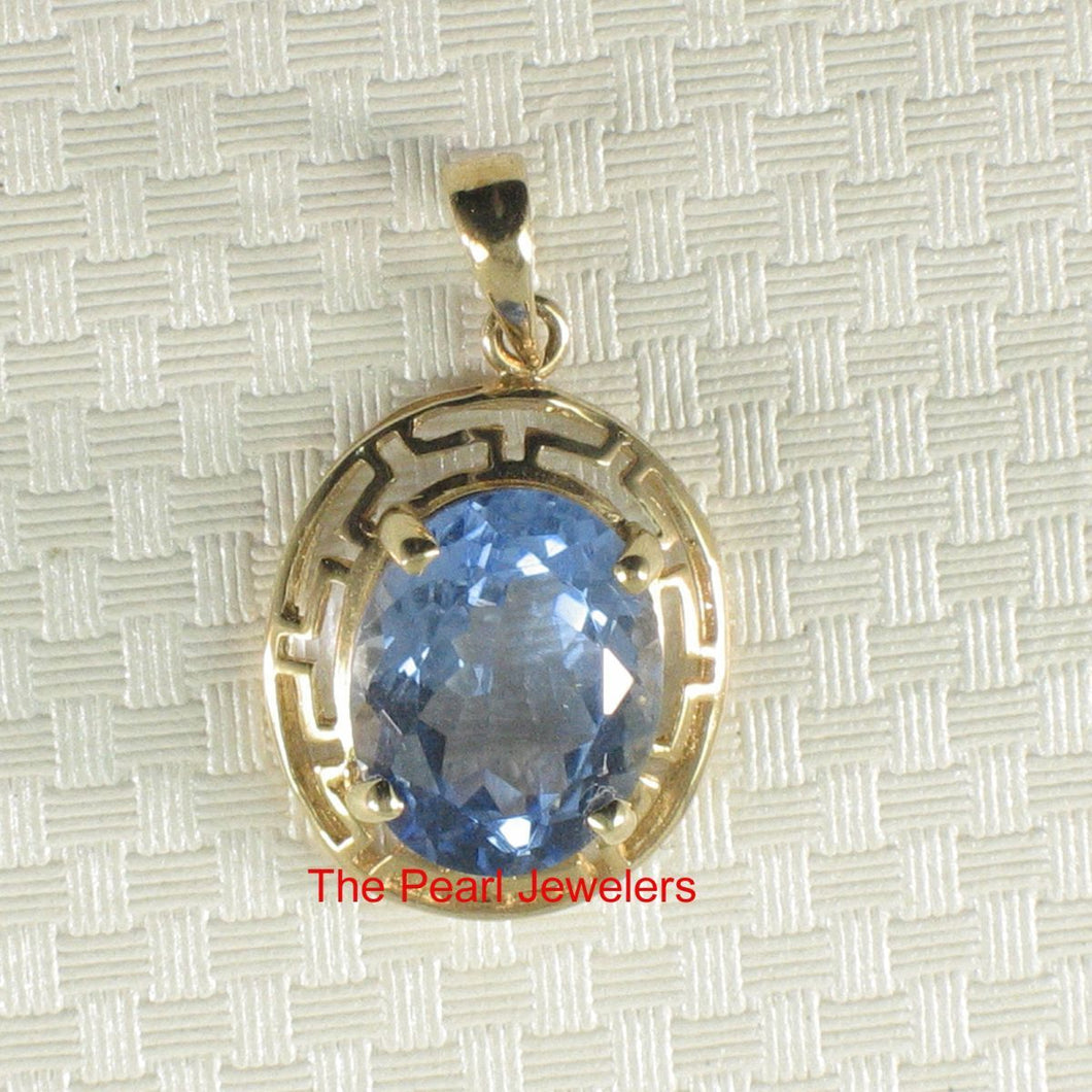 14K Yellow Gold Greek Key Blue Topaz Pendant (8x10mm)