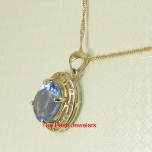 14K Yellow Gold Greek Key Blue Topaz Pendant (8x10mm)