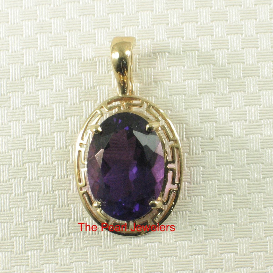 14K Yellow Gold Greek Key Amethyst Pendant (10x14mm)