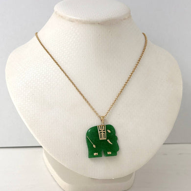 14k Yellow Gold Green Jade Elephant Pendant