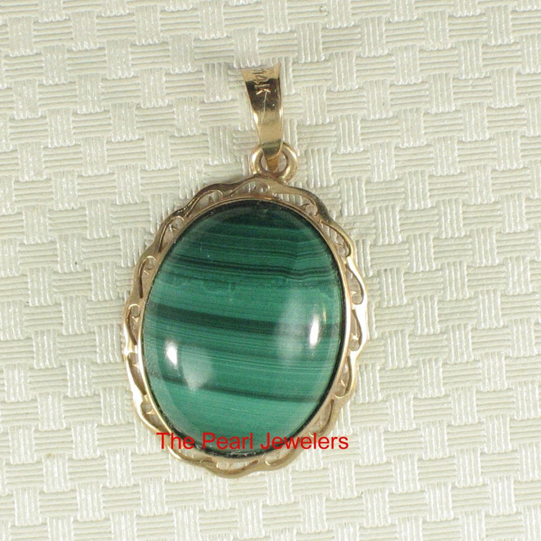 14K Yellow Gold Green Malachite Pendant (12x16mm)