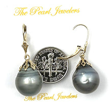 Load image into Gallery viewer, 14k Yellow Gold Grey Baroque Tahitian Pearl Leverback Dangle Earrings