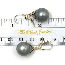 Load image into Gallery viewer, 14k Yellow Gold Grey Baroque Tahitian Pearl Leverback Dangle Earrings