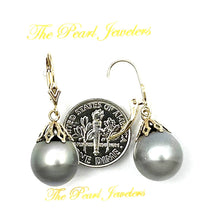 Load image into Gallery viewer, 14k Yellow Gold Grey Baroque Tahitian Pearl Leverback Dangle Earrings