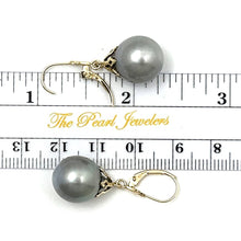 Load image into Gallery viewer, 14k Yellow Gold Grey Baroque Tahitian Pearl Leverback Dangle Earrings