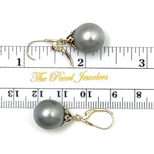 14k Yellow Gold Grey Baroque Tahitian Pearl Leverback Dangle Earrings