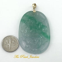 Load image into Gallery viewer, 14k Yellow Gold Hand Carved Dragon Celadon Green Jade Beautify Pendant Necklace