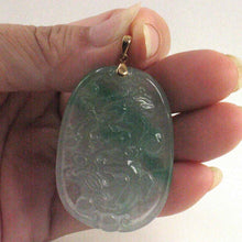 Load image into Gallery viewer, 14k Yellow Gold Hand Carved Dragon Celadon Green Jade Beautify Pendant Necklace