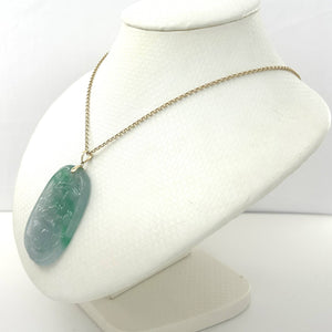 14k Yellow Gold Hand Carved Dragon Celadon Green Jade Beautify Pendant Necklace