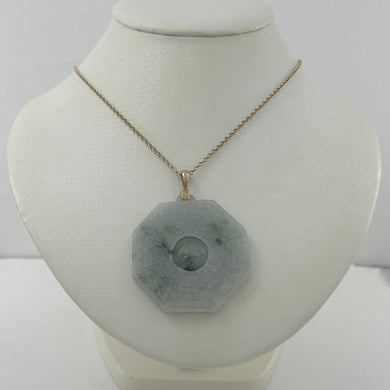 14k Yellow Gold Hand Carved Eight Trigrams Natural Jadeite Pendant Necklace