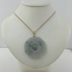 14k Yellow Gold Hand Carved Eight Trigrams Natural Jadeite Pendant Necklace