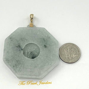 14k Yellow Gold Hand Carved Eight Trigrams Natural Jadeite Pendant Necklace