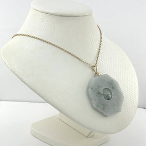 14k Yellow Gold Hand Carved Eight Trigrams Natural Jadeite Pendant Necklace