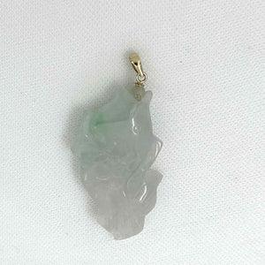 14k Solid Yellow Gold Hand Carved Feng Shui Koi Fish Jadeite Pendant Necklace