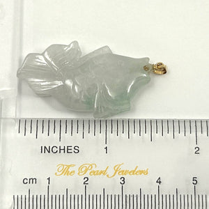 14k Solid Yellow Gold Hand Carved Feng Shui Koi Fish Jadeite Pendant Necklace