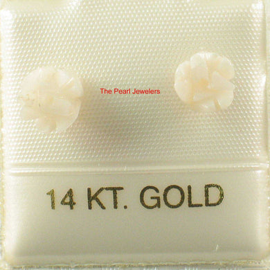 14k Solid Yellow Gold Hand Carved Rose Genuine Peach Coral Stud Earrings