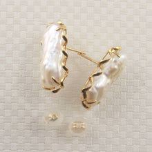 Load image into Gallery viewer, 14k Yellow Gold Handcrafted Wave &amp; White Biwa Pearl Stud Earrings